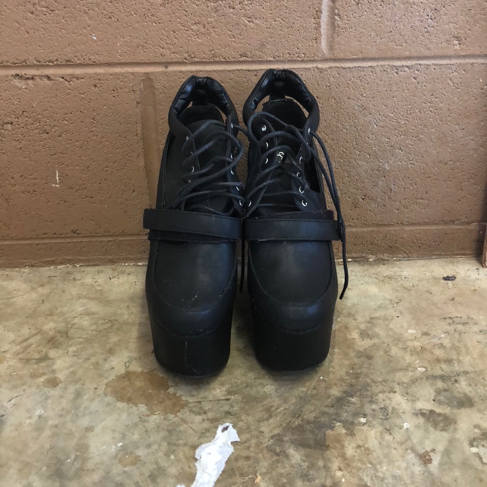 Black platform heels with ankle cut out